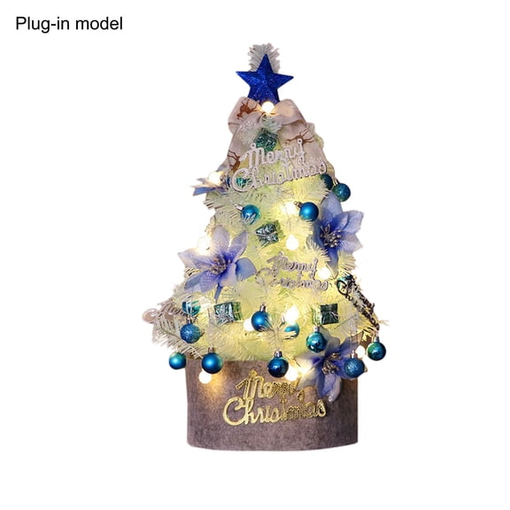 CuiLiyq Blue Mini Christmas Tree, 23.6 Inch Desktop Artificial Christmas Pine Tree With Lights And Christmas Decorations, For Winter Vacation House Party Decoration (Rechargeable Version)