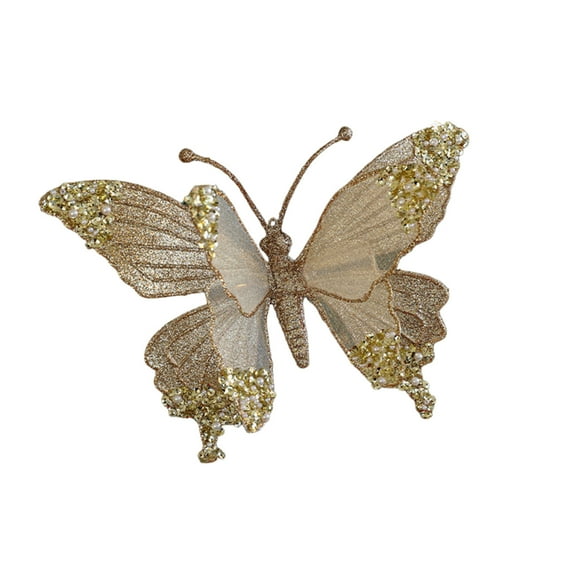 CuiLiyq Butterfly Christmas Ornaments, Small Cute Christmas Tree Decorations, for Indoor Outdoor Holiday Decor Christmas Party Home Decorations (Gold)