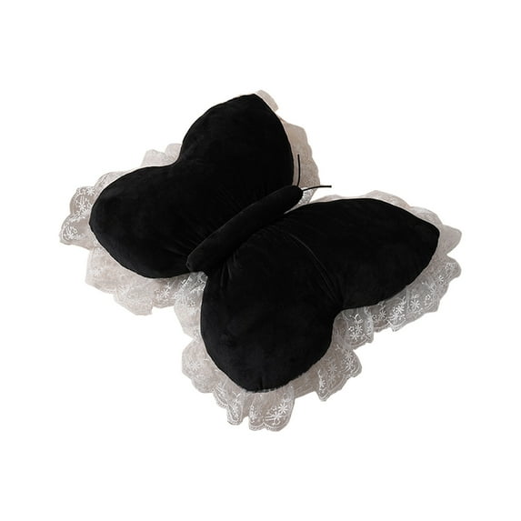 CuiLiyq Butterfly Throw Pillow, Plush Decorative Cushion with Lace Trim, Soft Plush Pillow for Winter Home Holiday Bed Couch Decoration, Valentines Day Gift, 16.5" x 16.5", Black