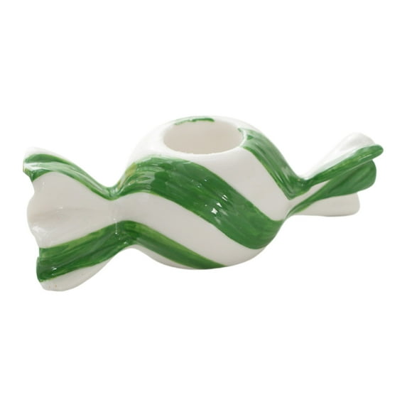CuiLiyq Candy Ceramic Candlestick Holder, Colorful Striped Candy Shaped Candle Holders Decorative Table Centerpiece, Candle Stand for Holiday Wedding Dinning Party Mantel TV Stand Decor (Green)