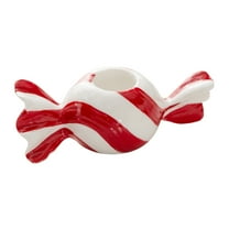 CuiLiyq Candy Ceramic Candlestick Holder, Colorful Striped Candy Shaped Candle Holders Decorative Table Centerpiece, Candle Stand for Holiday Wedding Dinning Party Mantel TV Stand Decor (Red)