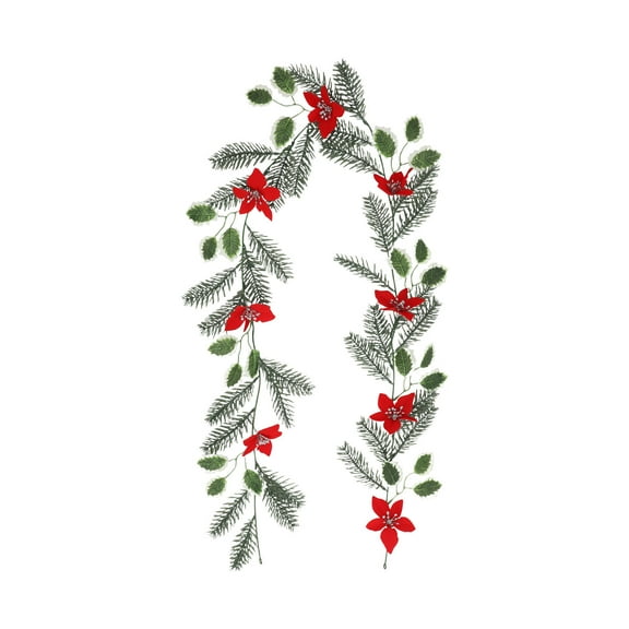 CuiLiyq Christmas Artificial Garlands, 5.7Ft Xmas Berry Holly Leaves Garland, Faux Greenery Garlands Winter Snowy Red Berries Hanging Vine, for Wedding Party Home Decoration