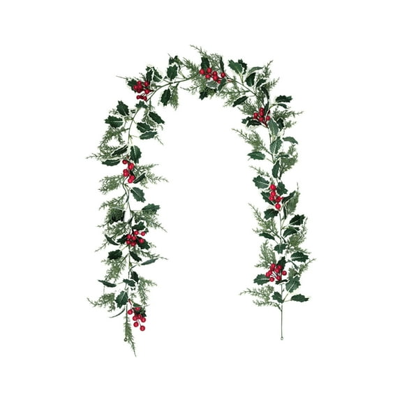 CuiLiyq Christmas Artificial Garlands, 6.56Ft Xmas Berry Holly Leaves Garland, Faux Greenery Garlands Winter Snowy Red Berries Hanging Vine, for Wedding Party Home Decoration