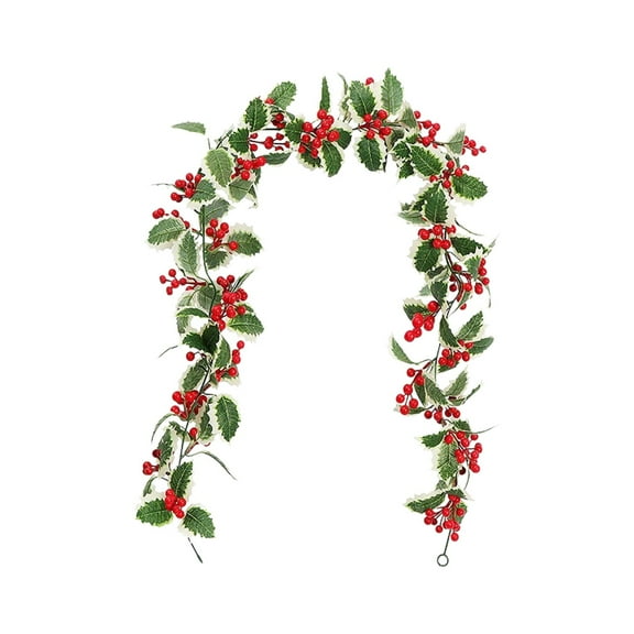 CuiLiyq Christmas Artificial Garlands, Xmas Berry Holly Leaves Garland, Faux Greenery Garlands, Winter Snowy Red Berries Hanging Vine, for Wedding Party Home Decoration