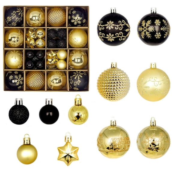 CuiLiyq Christmas Ball Ornaments, 44 PCS Shatterproof Christmas Hanging Balls Set for Xmas Tree DIY Craft Gifts, for Home Holiday Wedding Party Decorations (Black, Gold)