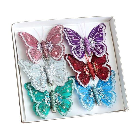 CuiLiyq Christmas Butterflies Decorations, For Tree Wreath DIY Holiday Crafts Glitter Colorful Clip Ornaments, For Xmas Party Home Wedding Decor