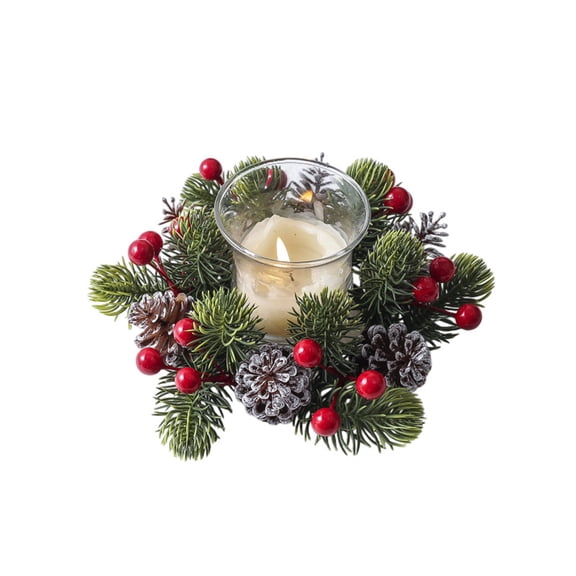 CuiLiyq Christmas Candle Rings Wreaths, Kitchen Cabinet Wreath With Pinecone, Xmas Table Centerpieces Mini Rings, for Pillars Window Chair Wall Decor Wreath Candle Holders