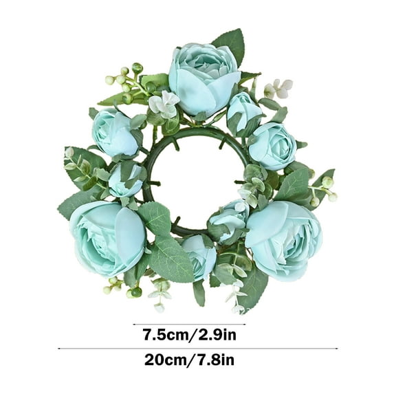 CuiLiyq Christmas Candle Wreath, Simulated Candle Holder Wreath With Flower Buds, For Home Wedding And Holiday Desktop Decoration (Blue)