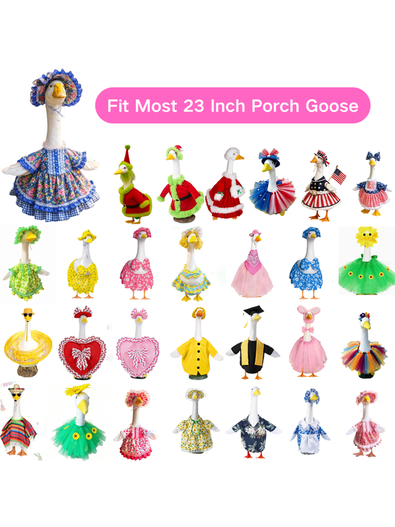 Christmas Claus Goose Outfit Dresses Clothes, for 23" High Cement or Plastic Porch Goose Costume, for Yard Lawn Outdoor Garden Patio Statue Xmas Santa Holiday Decor