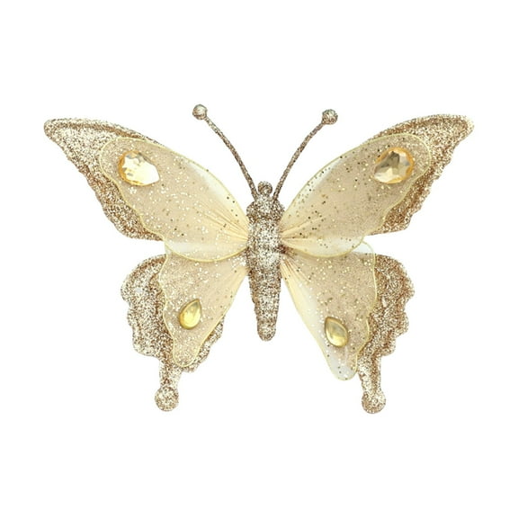 CuiLiyq Christmas Decoration, Sparkling Butterfly Decoration Clip, For Decorating Christmas Trees Weddings Holidays and Party Scenes (Gold)
