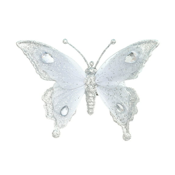 CuiLiyq Christmas Decoration, Sparkling Butterfly Decoration Clip, For Decorating Christmas Trees Weddings Holidays and Party Scenes (Silver)