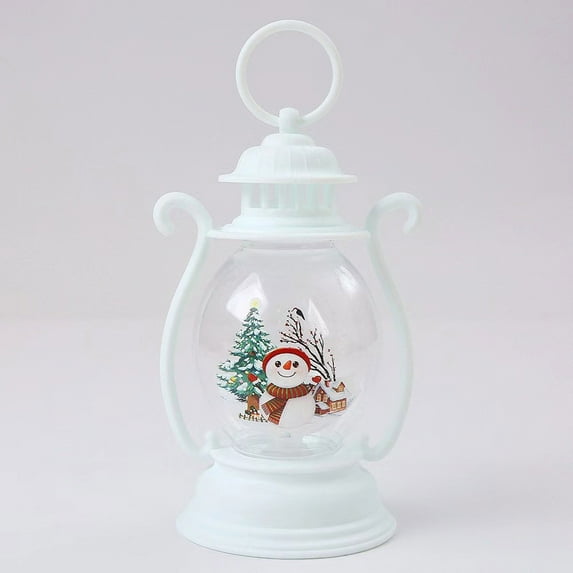 CuiLiyq Christmas Decorative Lantern, Simulated Mini Christmas Oil Lamp With Snowman Print, For Indoor Home Holiday Wedding Party Decoration (White)