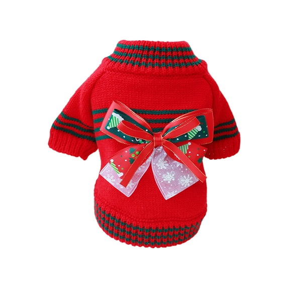 CuiLiyq Christmas Dog Sweater with Bowknot, Pet Knitwear Clothes Cat Winter Warm Pullover Outfits, Cold Weather Xmas Sweatshirt for Puppy Kitten Chihuahua (Red, M)