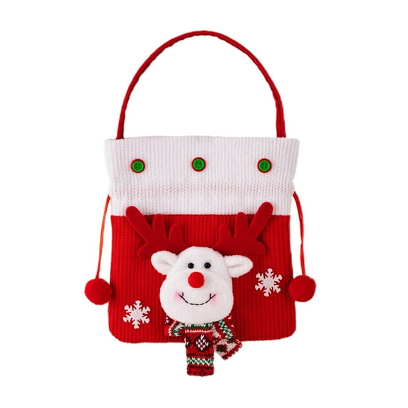 CuiLiyq Christmas Gift Bag, Knitted Santa Claus Snowman Reindeer Doll Drawstring Candy Bag, for Home Holiday Party Fireplace Decoration (Reindeer)