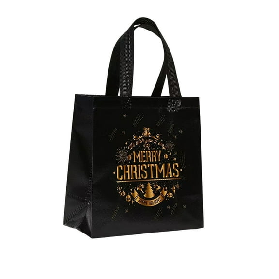 CuiLiyq Christmas Gift Bags, Black Non Woven Tote Bag with Gold Print for Xmas Gifts, Large Reusable Wrapping Bag for Holiday Party Favors Home Decor Christmas Decorations (C)