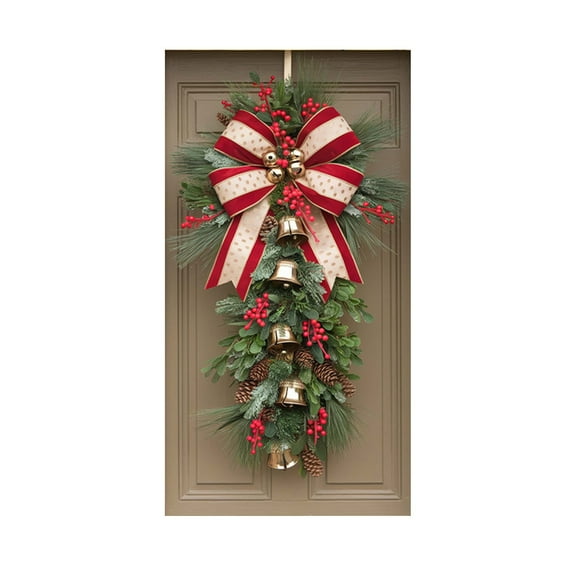 CuiLiyq Christmas and Halloween Front Door Decoration Cover, Elastic Fabric Christmas Door Cover with Wreath Print, Holiday Decor for Home Outdoor Indoor (71" x 35")