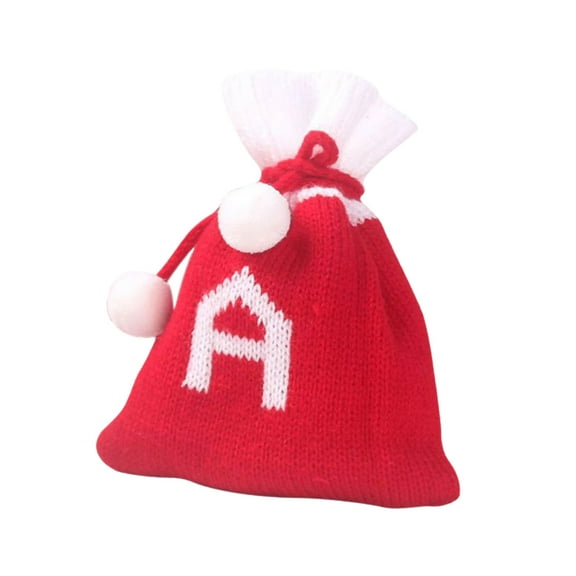 CuiLiyq Christmas Knit Drawstring Gift Bag, Xmas Red and White Santa Sack with Alphabet Letter Design Reusable Wrapping Bag, for Xmas Candy Goodie Party Favor ( A )