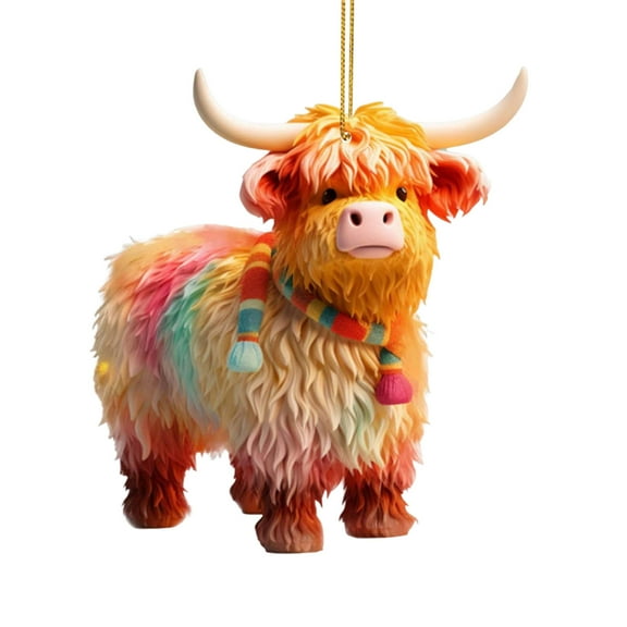 CuiLiyq Christmas Ornaments Highland Cow Decor, Christmas Tree Decorations Cute Acrylic Cow Pendants, Cartoon Cow Decorative