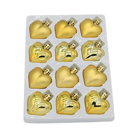 CuiLiyq Christmas Ornaments Set, 12 PCS Plastic Electroplated Heart Shaped Christmas Tree Pendant, Hanging Ornaments for Xmas Trees Holiday Party Decor (Gold)