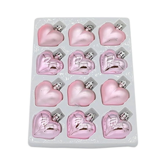 CuiLiyq Christmas Ornaments Set, 12 PCS Plastic Electroplated Heart Shaped Christmas Tree Pendant, Hanging Ornaments for Xmas Trees Holiday Party Decor (Pink)