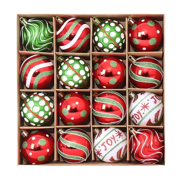 CuiLiyq Christmas Ornaments Set, 16 PCS Red Green White Shatterproof Christmas Tree Decorations Ball Ornaments Bulk, 2.36 Inch Hanging Ornaments for Xmas Trees Holiday Party Decor