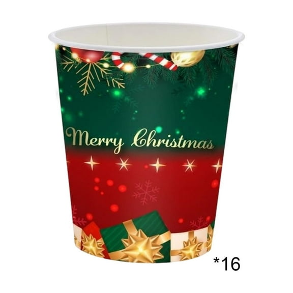 CuiLiyq Christmas Party Tableware, Christmas Tree Plates Tablecloth And Napkins, Merry Christmas Party Decorations Christmas Disposable Dinnerware (16 PCS Paper Cups)