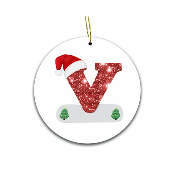 CuiLiyq Christmas Pendant, Christmas Initial with Red Hat Christmas Tree Ornaments, Personalized DIY Christmas 26 Letters for Festive Christmas Tree Decoration (V)