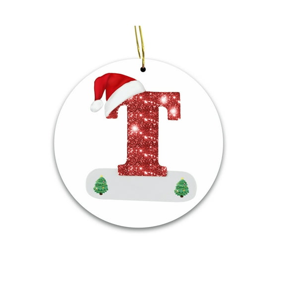 CuiLiyq Christmas Pendant, Christmas Initial with Red Hat Christmas Tree Ornaments, Personalized DIY Christmas 26 Letters for Festive Christmas Tree Decoration (T)