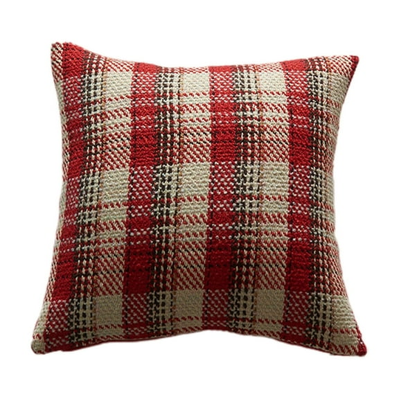 CuiLiyq Christmas Pillow Cover, 19.6" x 19.6" Knitted Checkered Stripes Decorative Throw Pillows, Farmhouse Winter Holiday Decor Cushion Case for Sofa Couch Home Decorations (Red)