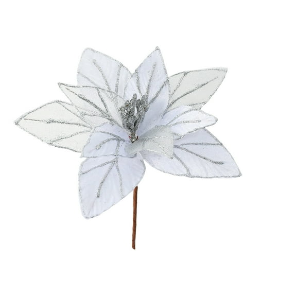 CuiLiyq Christmas Poinsettia Christmas Tree Flowers, Glitter Faux Flowers Decoration Artificial Poinsettia Ornaments for Christmas Home Outdoor Decoration (White)