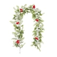 thumbnail image 1 of CuiLiyq Christmas Poinsettia Garland, 6 Ft Soft Thick Green Faux Cedar Pine Garland with Red Berries, for Home Fireplace Wall Decoration Indoor Outdoor Holiday Party Decor, 1 of 6