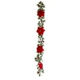 thumbnail image 1 of CuiLiyq Christmas Poinsettia Holly Garland, 5.58 Feet Artificial Poinsettia Vines with White Edged Green Holly Leaves and Red Berries for Xmas Tree Home Railing Staircase Decorations (Red), 1 of 4
