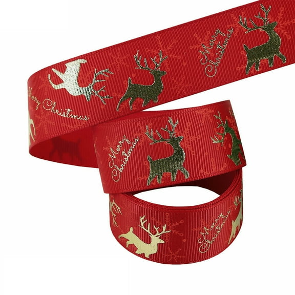 CuiLiyq Christmas Ribbon With Reindeer, Christmas Ribbon For Christmas Tree, Gift Wrapping, DIY Crafts Decoration, for Party Weddings Holiday Christmas Tree Decorations (Red)