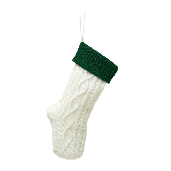 CuiLiyq Christmas Stockings, 18 Inch Large Size Knitted Stocking Christmas Decorations, Christmas Party Fireplace Family Hanging Stocking Decorations (White and Green)