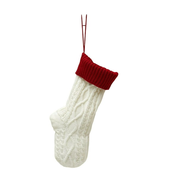 CuiLiyq Christmas Stockings, 18 Inch Large Size Knitted Stocking Christmas Decorations, Christmas Party Fireplace Family Hanging Stocking Decorations (White and Red)