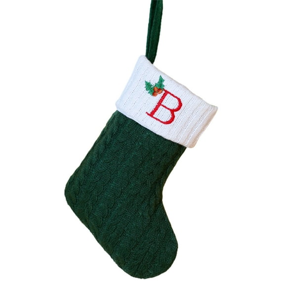 CuiLiyq Christmas Stockings with 26 Initials, Small Embroidered Letter Knit Christmas Stocking, for Family Holiday Decorations and Xmas Tree Fireplace (Green, Letter-B)
