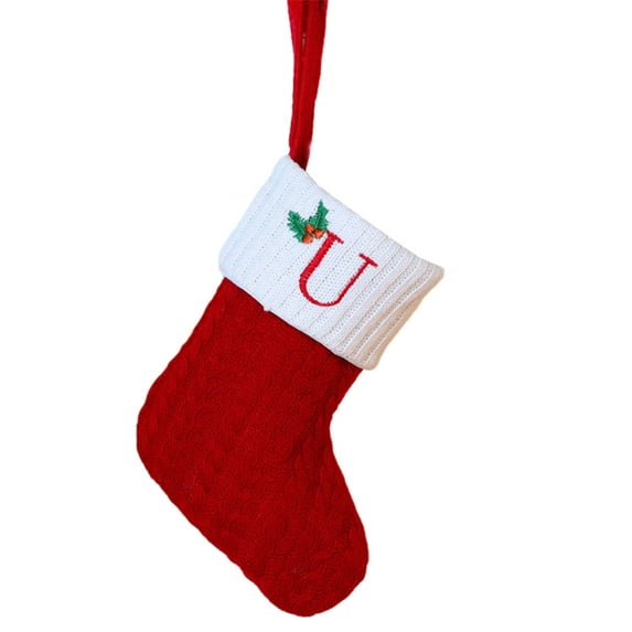 CuiLiyq Christmas Stockings with 26 Initials, Small Embroidered Letter Knit Christmas Stocking, for Family Holiday Decorations and Xmas Tree Fireplace (Red, Letter-U)