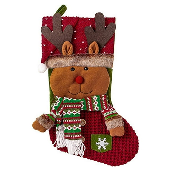 CuiLiyq Christmas Stockings, 3D Xmas Stockings Character Plush Santa, Snowman, Reindeer, for Christmas Tree, Xmas Holiday Party Decor Gift Treat Bags (Reindeer)