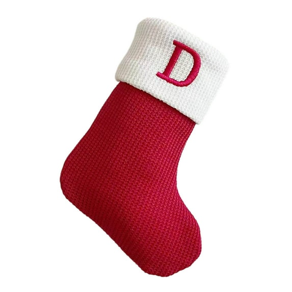 CuiLiyq Christmas Stockings with Initials, 7 Inches Small Embroidered Letter Knit Red White Christmas Stocking, for Family Holiday Decorations and Xmas Tree Fireplace ( D )