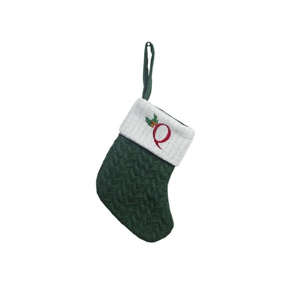 CuiLiyq Christmas Stockings with Initials, Green Knitted Xmas Stocking, Christmas Party Fireplace Family Hanging Stocking Decorations (7.8 Inch, Letter-Q)
