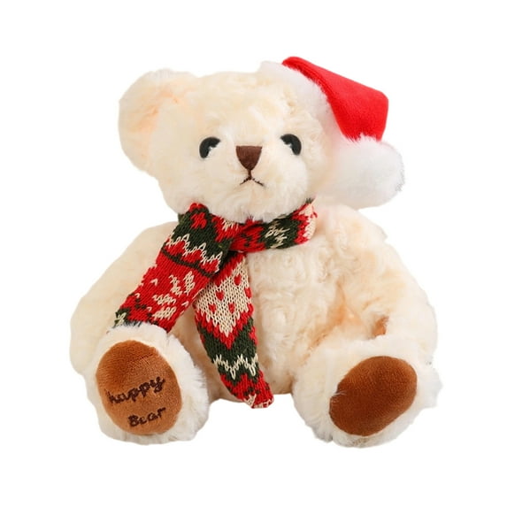 CuiLiyq Christmas Teddy Bear Doll, Cute Plush Small Bear with Christmas Hat and Scarf, for Home Holiday Party Decoration and Christmas Birthday Gifts (C)