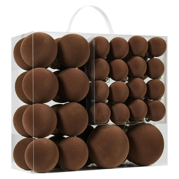 CuiLiyq Christmas Tree Decoration Ball Set, 46 PCS Velvet Shatterproof Christmas Balls, for Home Indoor Outdoor Holiday Weddings Parties Hanging Decoration (Brown)