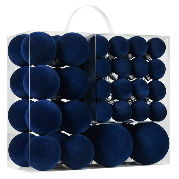 CuiLiyq Christmas Tree Decoration Ball Set, 46 PCS Velvet Shatterproof Christmas Balls, for Home Indoor Outdoor Holiday Weddings Parties Hanging Decoration (Blue)