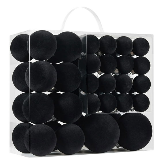 CuiLiyq Christmas Tree Decoration Ball Set, 46 PCS Velvet Shatterproof Christmas Balls, for Home Indoor Outdoor Holiday Weddings Parties Hanging Decoration (Black)