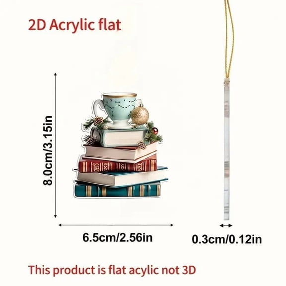 CuiLiyq Christmas Tree Decorations, Christmas Tree Shaped Bookshelf Pendants, 2D Acrylic Book Stacking Ornaments, For Home Holiday Library Party Pendent