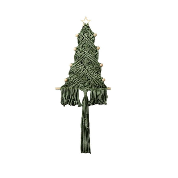 CuiLiyq Christmas Tree Macrame Wall Hanging Decor, Xmas Tree Shape Boho Tapestry with Rustic Bead and Star Tree Topper Crafts, for Holiday Winter Decoration (Army Green)