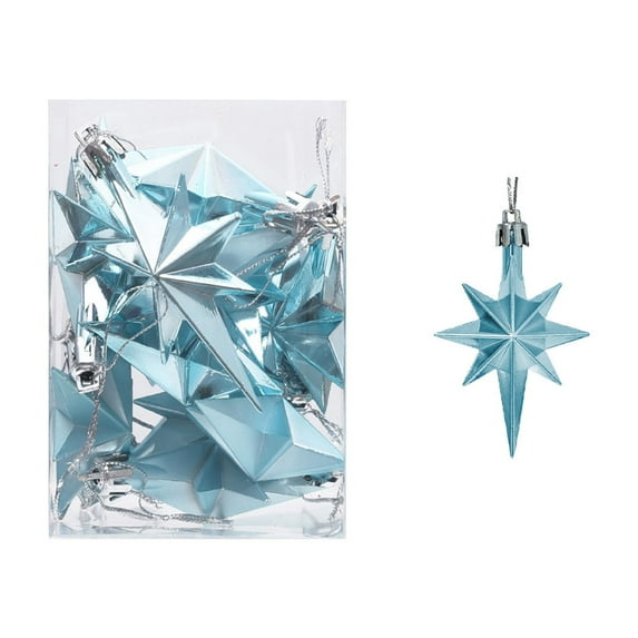 CuiLiyq Christmas Tree Pendant, 12 PCS Plastic Plating Boxed Eight Pointed Star Pendant, For Home Holiday Wedding Party Decoration and Christmas Gift (Sky Blue)