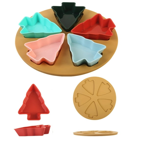 CuiLiyq Christmas Tree Shaped Snack Plates, Colorful Christmas Tree Plates Chip and Dip Set Snack Plate with Tray for Dried Fruits, Multifunctional Party Trays for Holiday