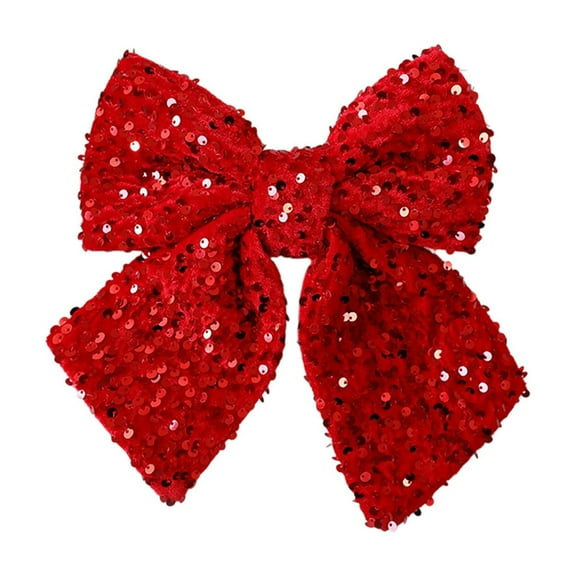 CuiLiyq Christmas Velvet Bowknots, 9.8" x 9.8" Sequin Fabric Glittering Bowknot Holiday Ornaments, for Xmas Tree Garland DIY Craft Wrapping Decoration (Red)