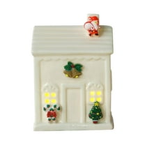 CuiLiyq Christmas Village Ornament, White Ceramic Christmas Village Houses, Christmas Porcelain Village Town Houses with LED Lights, Christmas Decorations Farmhouse Rustic Decor (D)
